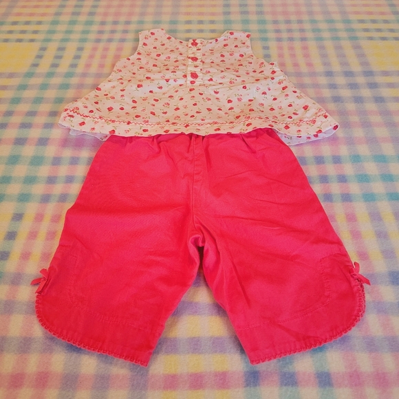 CARTER'S ♡ 2pc Coral 'n White Mini Floral|Bow Top 'n Embroidered Pants Outfit 3M - Picture 13 of 15